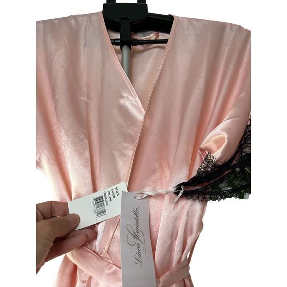 LINEA DONATELLA Maxi Solid Pink Boudoire Chemise Satin Robe Set NWT S/M/P/M - Picture 1 of 10